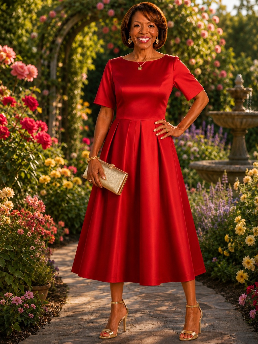 Elegant Red Midi Fit-and-Flare Dress $50 - Picture 6 of 6